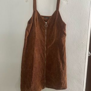 Corduroy front zipper overall dress